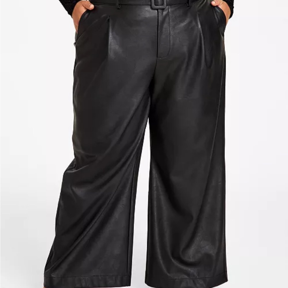 Chic Black Wide Leg Faux Leather Pants